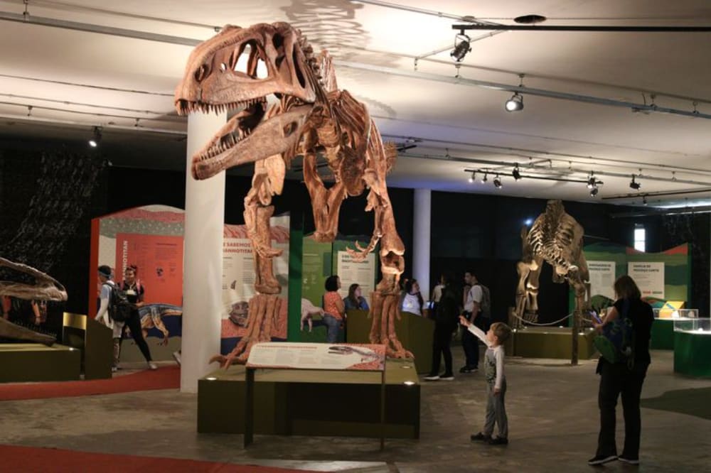 Réplica de dinossauro em exposição