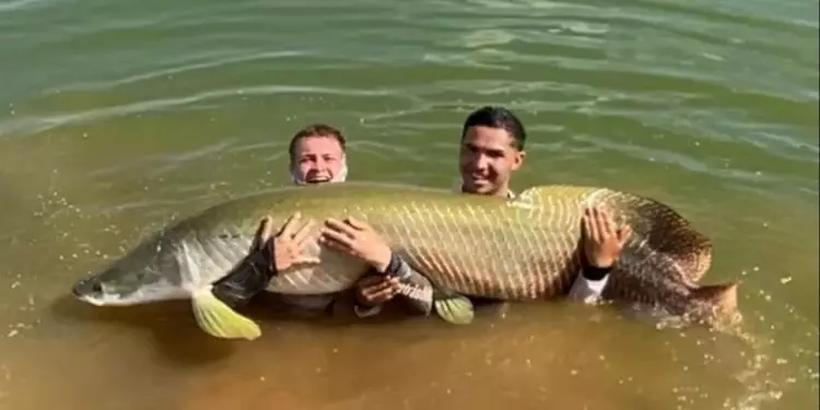 Adolescente pesca peixe com 60 kg no Sul de Goiás.