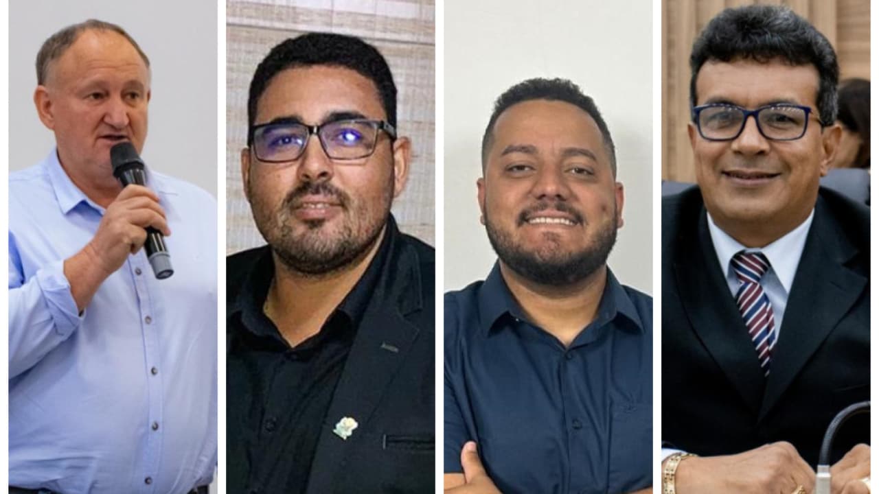 Cláudio Scariote, Dr. Rafael Evangelista, Patrese do Açaí e Ronaldo Gato, candidatos a prefeito de Sapezal-MT.