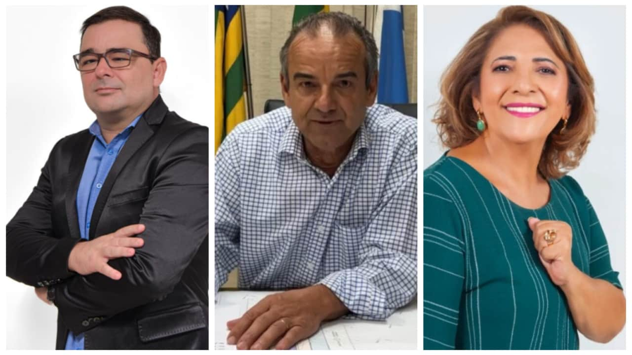 Geneilton Assis, Humberto Machado e Soraia Rodrigues, candidatos a prefeito de Jataí-GO. 