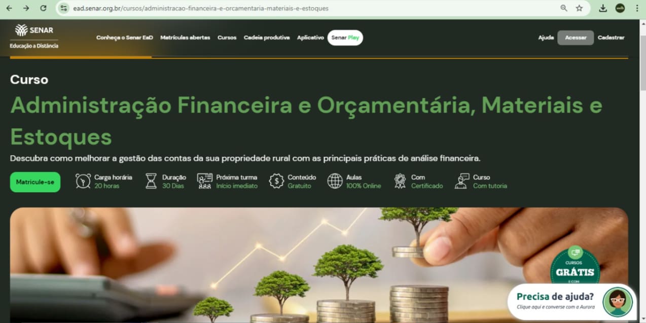 Curso é online e gratuito na plataforma do Senar. 