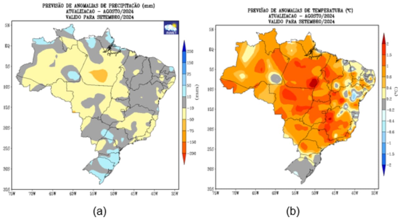 Faixa central são previstas chuvas com menor intensidade. 