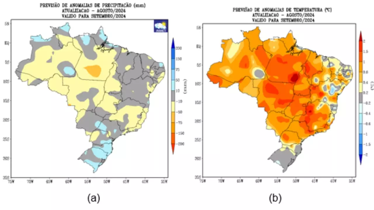 Faixa central são previstas chuvas com menor intensidade. 