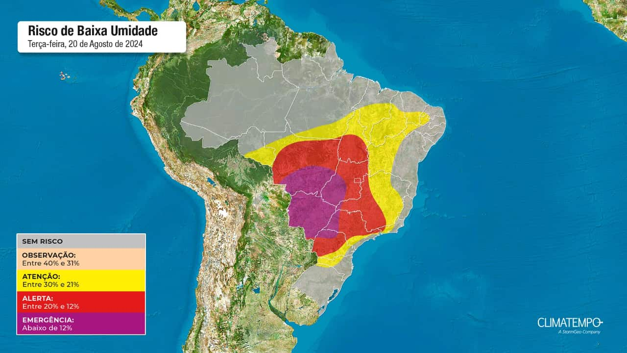 Umidade do ar nesta terça-feira, 20 de agosto. 