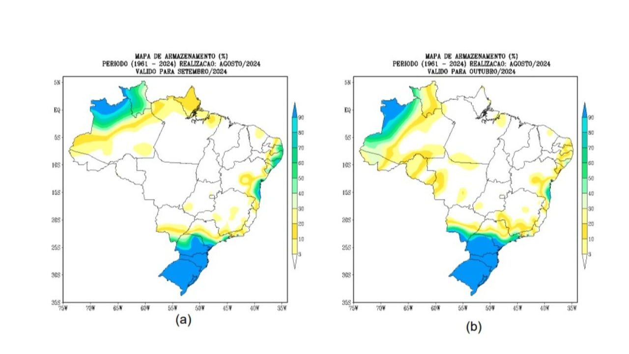 Previsão de chuva (a) e (b) temperatura média.