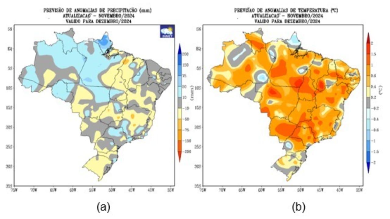 Inmet indica chuvas concentradas desde a faixa norte até o sudeste do país. 