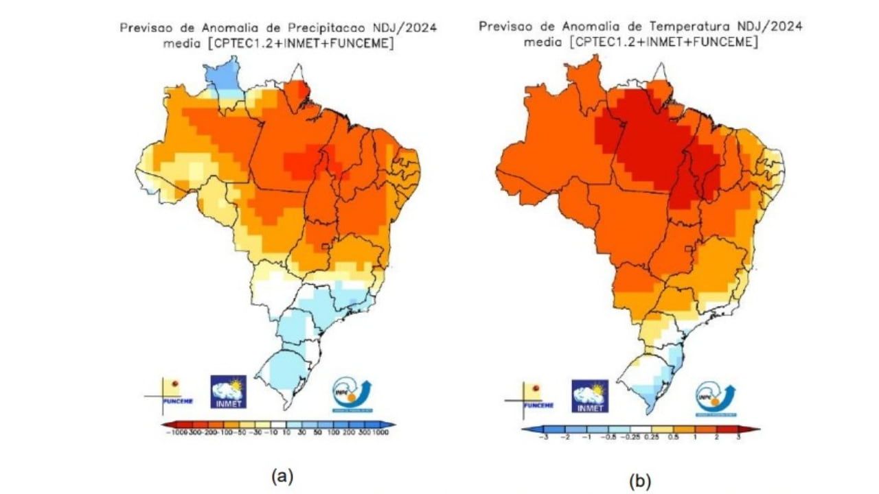 Previsão de anomalias de precipitação e temperatura média. 