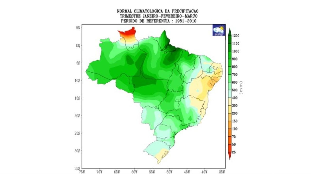 Precipitação para o trimestre Janeiro, Fevereiro e Março.